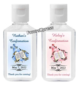 CONFIRMATION PARTY FAVORS HAND SANITIZER LABELS - PERSONALIZED PINK OR BLUE - Picture 1 of 1