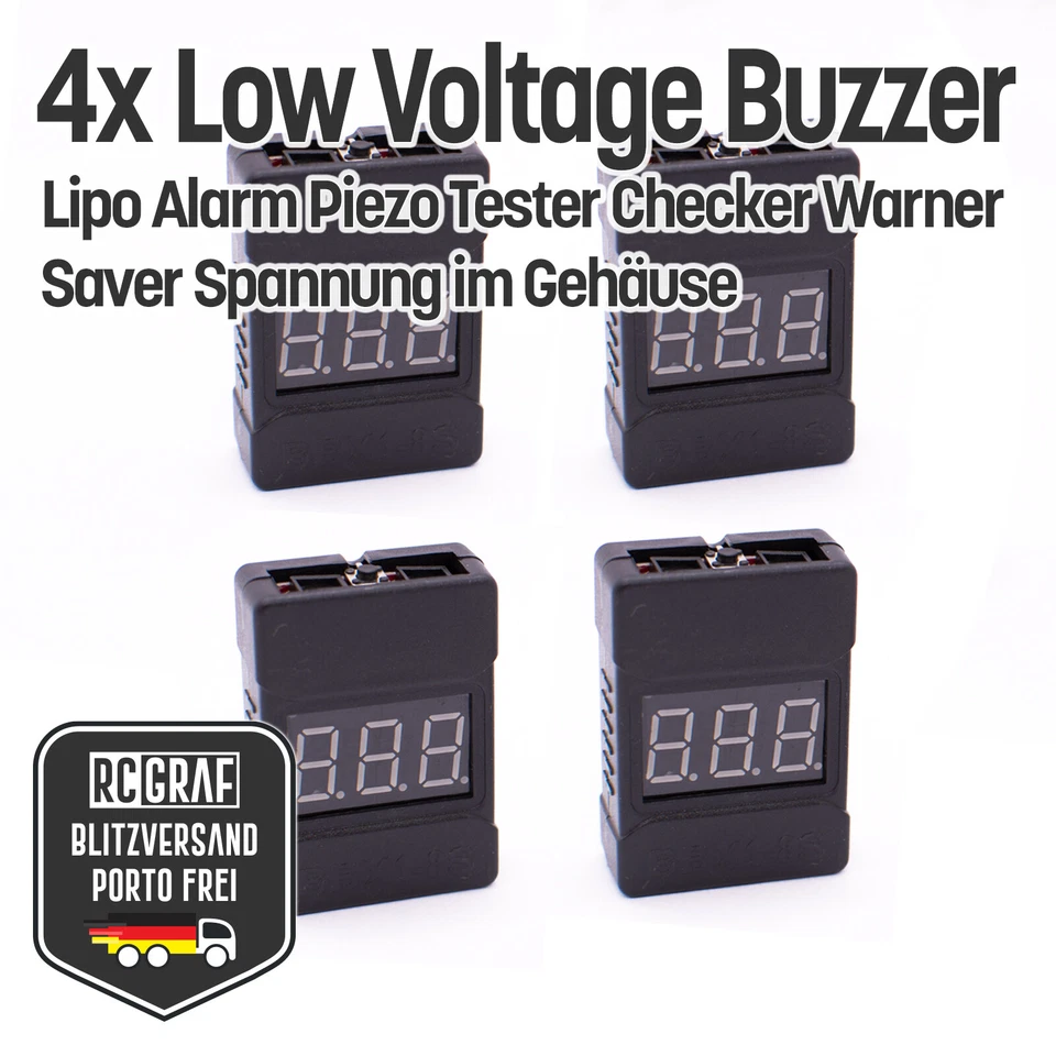 4x Lipo Alarm Piezo Tester Warner Checker 2S-8S Saver mit Schutzgehäuse Buzzer - Bild 1 von 4