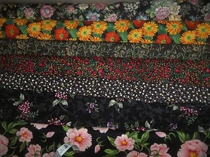 FLOWERS on BLACK floral SPRING Cotton QUILT Fabric U-PICK see info 1/2 YD BTHY - Picture 1 of 18