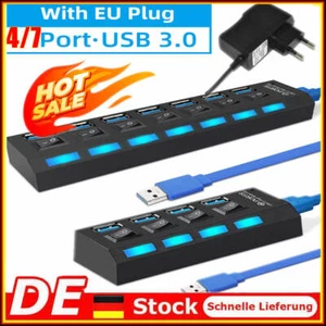 USB 3.0 Hub 4Port Splitter Adapter mit Aktiv Netzteil Verteiler für PC Laptop - Bild 1 von 11