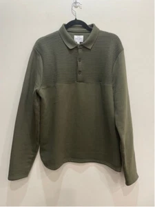 Peter Werth Long Sleeve Polo Collared Fleece Sweatshirt Military Green Medium - Picture 1 of 13