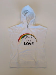 Damen Shirt Kapuzen-Sweatshirt Pride RAINBOW weiß NEU Größe XS - Picture 1 of 1