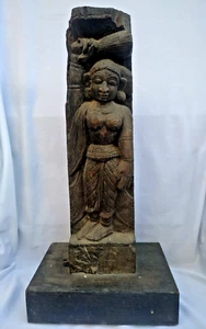ANTIQUE INDIAN ETHNIC WOODEN LADY FIGURE CHAURY DECORATIVE COLLECTIBLE # - Picture 1 of 7