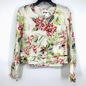Flax Jacket Womens Size Small 100% Linen Floral Print Button Down Long Sleeve - Picture 1 of 9
