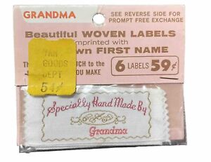 Vintage "Specially Hand Made By Grandma" Woven Clothing Labels Pack of 6