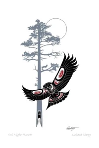 OWL NIGHT HUNTER by Tutchon, Yukon Artist Richard Shorty - New 6" x 9" Art Card - Picture 1 of 1
