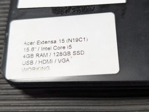 Acer Extensa 15 N19C1 Laptop - Intel i5, 4GB RAM, 128GB SSD, Working - Picture 1 of 15