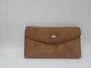 Brown Women’s Suede Envelope Wallet, Multi Pocket, Water Scene On Front, Snap - Picture 1 of 9