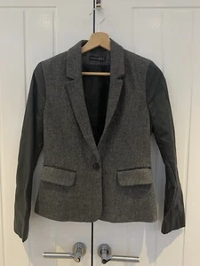Tweed Blazer With Leather Look Sleeves. BNWOT. Size 8 - Picture 1 of 4