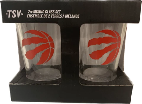Toronto Raptors NBA Basketball Mixing Glass Set of Two 16oz Full Logo Gift Box Cover