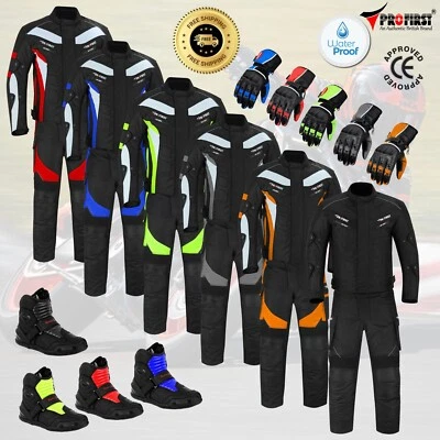 PROFIRST Waterproof Motorcycle Motorbike Cordura Riding Suit Leather Gloves Boots