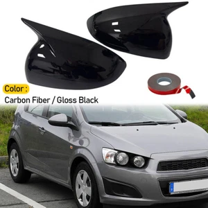 Black/Carbon Fiber Rearview Mirror Cover Caps For 2011-2014 Chevrolet Aveo/Sonic - Foto 1 di 17