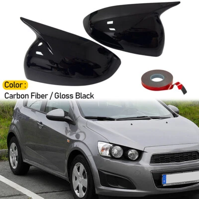 Tapas de cubierta de espejo retrovisor negro/fibra de carbono para Chevrolet Aveo/Sonic 2011-2014 Foto 1 de 4