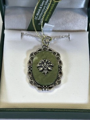 "Colgante de mármol verde Connemara con acento de marcasita cadena de plata de 18"" árbol de la vida" Foto 1 de 4