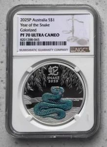 NGC PF70 UC 2025 Australia 1oz Silver Coin - Lunar Year Series - Snake - Picture 1 of 2