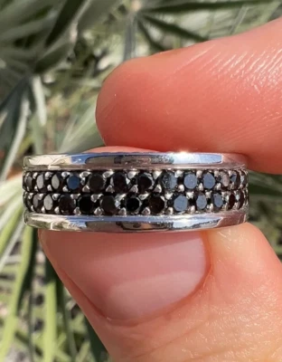 2Ct Round Lab-Created Black Onyx Two Row Eternity Band Ring 14K White Gold Over - Image 1 of 4