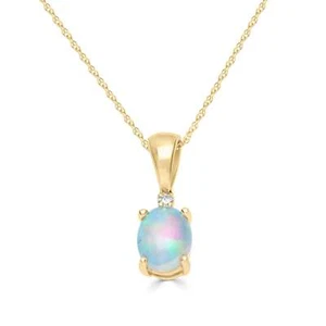 Gin and Grace Adalynn 10K Gelbgold oval geschnitten natürlicher afrikanischer Opal Anhänger - Bild 1 von 4
