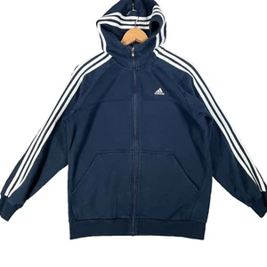 Adidas Hoodie Boys 15-16Y Blue White 3 Stripes Logo Casual Jacket Youth Top - Picture 1 of 16