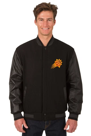 NBA Phoenix Suns  Wool Leather Reversible Jacket Front Patch Logos Black Cover