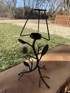 Black Metal Tea Light & Votive Candle Holder-tree/Leaves/Bird Beaded Accents - Picture 1 of 8