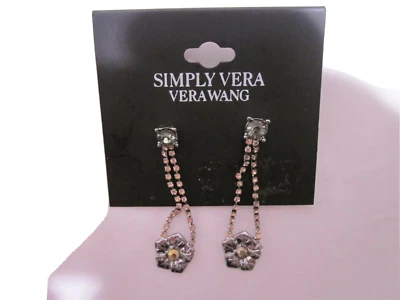 Pendientes Simply Vera Wang Pendientes Diamantes de Imitación Flora Desplegable Gris Astilla Poste Foto 1 de 4