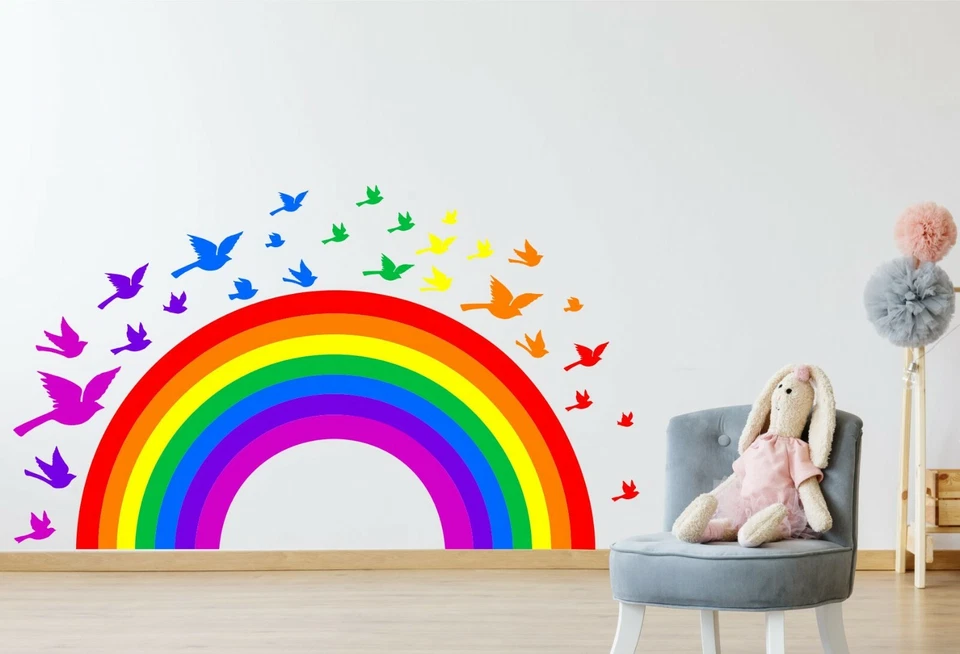 KAPOW BOOM GRAPHICS KIT DE PEGATINAS DE PARED RAINBOW & BIRDS arte infantil colorida calcomanía dormitorio niños