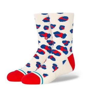 Stance Youth Kids Leopard Crew Socks Off White Red Size L 3-5.5 - Picture 1 of 4