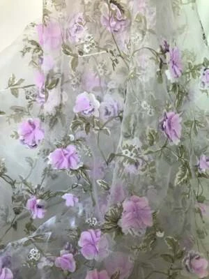 Tela de encaje de organza estampada con flores de chifón 3D hágalo usted mismo vestido de novia de boda tela 1YD Foto 1 de 4