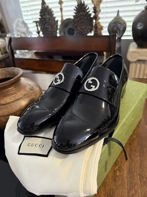 New Gucci Men’s Interlocking G Loafers In Patent Leather Size 11G - Image 1 of 4
