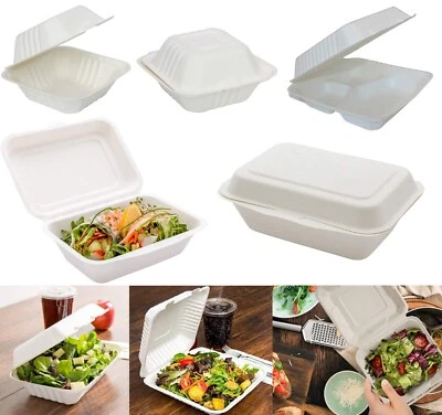 Bagasse Food Containers Clamshell Biodegradable Takeaway Boxes 100% Compostable - Image 1 of 4