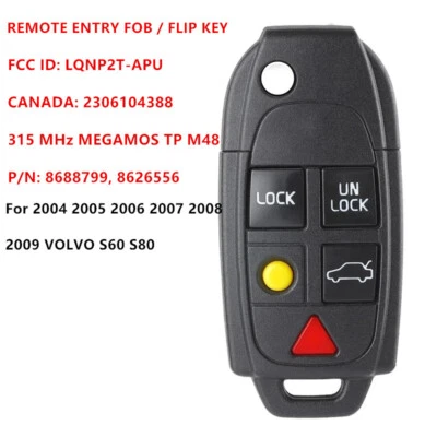 For 2004 2005 2006 2007 2008 2009 VOLVO S60 S80 REMOTE FLIP KEY FOB LQNP2T-APU Foto 1 de 4