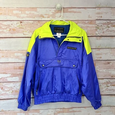 Vintage Men’s Pullover Windbreaker Jacket Descente 90s Ski Style Neon Blue - Image 1 of 4