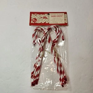 Vintage Shiny Brite Christmas Red And White Candy Cane Stripe Ornaments 5" Metal - Picture 1 of 6