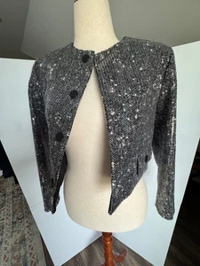 Sandro Paris Pailletten Tweed Sakko - Schwarz/Weiß - Größe 36 (US Small) - Neu mit Etikett - Bild 1 von 14