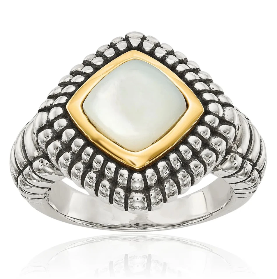 Anillo llamativo de madreperla de plata de ley 925 Foto 1 de 4