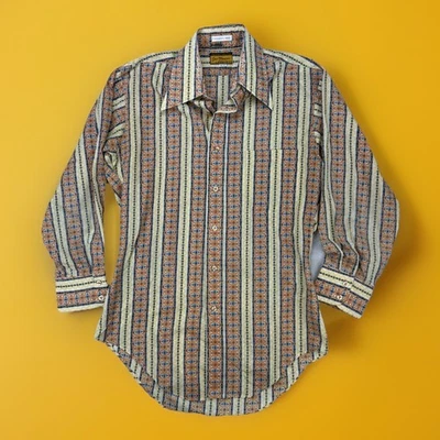 Camisa Discoteca Jon Maurice Años 70 De Colección Hombres M 15.5x32 Cuello Daga Prensa Perm Retro Foto 1 de 4