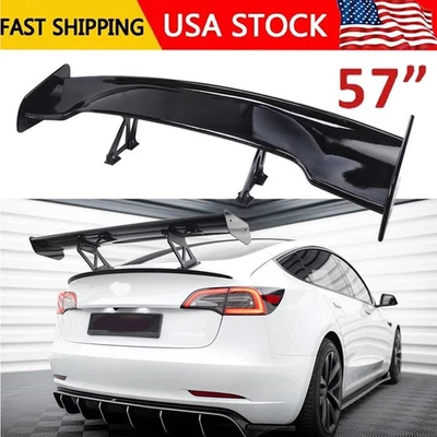 Gloss Black 57"Rear Spoiler Wing Truck GT-Style For Tesla Model S 3 X Y Screw-On Foto 1 de 4