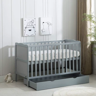 Wooden Baby Cot Bed & Drawer & Aloe Vera Mattress (Orlando Drawer) - Image 1 of 4