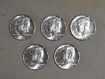 Medio dólar Kennedy 1968-D, lote de 5 - 40 % plata, AU o mejor Foto 1 de 2