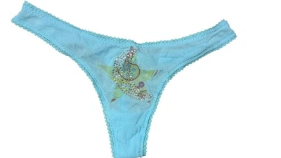 OnGossamer Tanga Mujer Pequeña Mediana Azul Malla Transparente Luna Estrella Cristal Lencería Foto 1 de 3