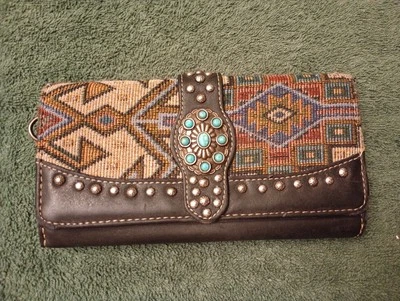 Montana West Buckle Style Wallet Silver Turquoise Studs Western Wallet embroider - Image 1 of 4