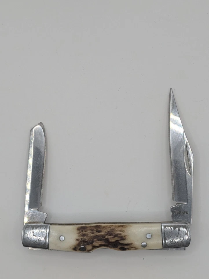 Navaja de Bolsillo Gerber Stockman - Asas de Ciervo - 2 Hojas - ¡Mangos Doble Grabado! Foto 1 de 4