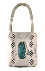 Portachiavi firmato Dennis Ramone timbrato argento sterling 925 e turchese etichetta da appendere - Foto 1 di 8