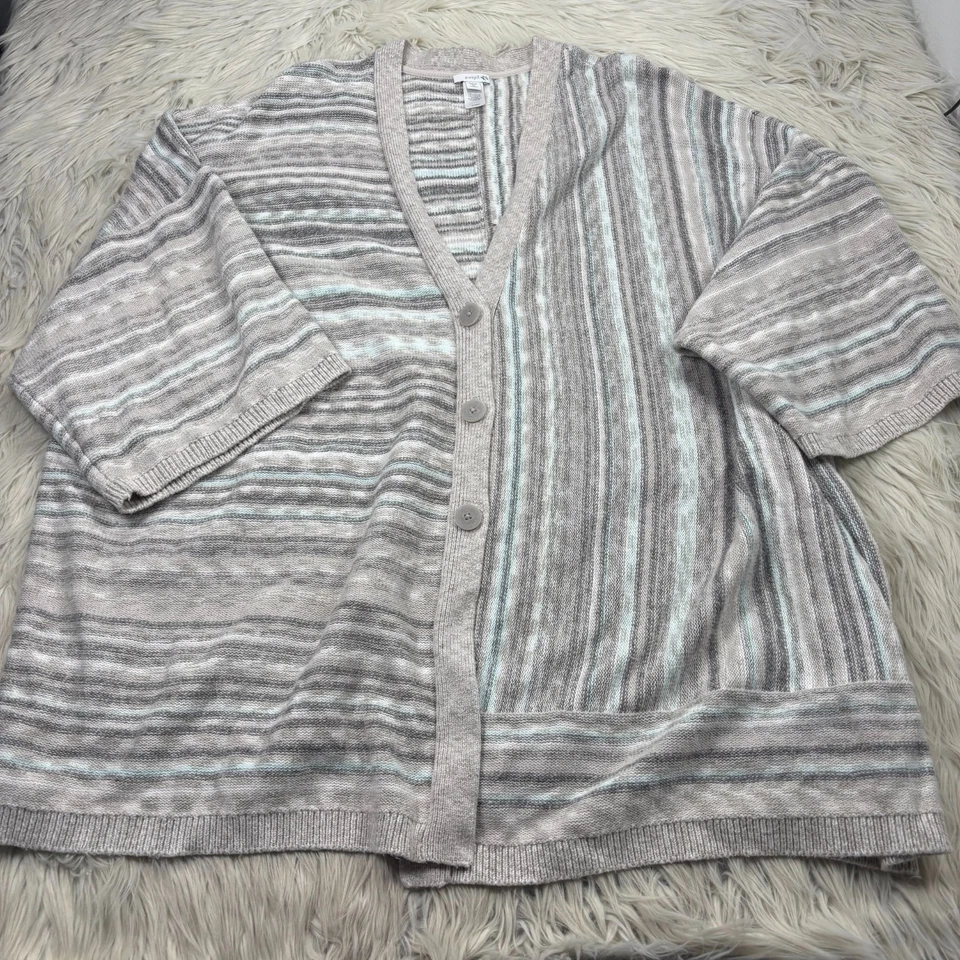 Pure Jill J.Jill Women's 4X Patchwork Stripe Cardigan Wide Cut Sleeves Cotton - Image 1 of 4