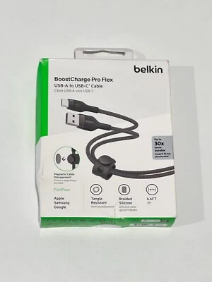 Belkin BoostCharge Pro Flex Braided USB-A to USB-C Cable 6.6 ft - Black OPEN BOX - Image 1 of 2