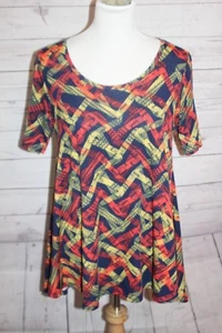 LulaRoe Perfect T Black Aztec Print Short Sleeve Flare size XS Yellow Orange  - Picture 1 of 12