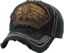 Native American Brave Soul Skull Vintage Distressed Cap Black Hat by KB Ethos