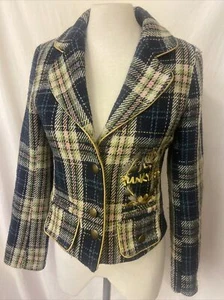 PunkyFish blaxer small Short Tartan Blue Pink Embroidered Women Punky Fish - Picture 1 of 19