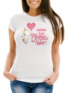 Damen T-Shirt Einhorn Muttertag Beste Mama der Welt Unicorn Mother`s Day Slim - Bild 1 von 4