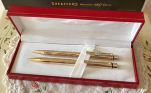 SHEAFFER Targa 1005 Flute line Gold plate Ballpoint Pen&Mechanical pencil wz/Box - Picture 1 of 10